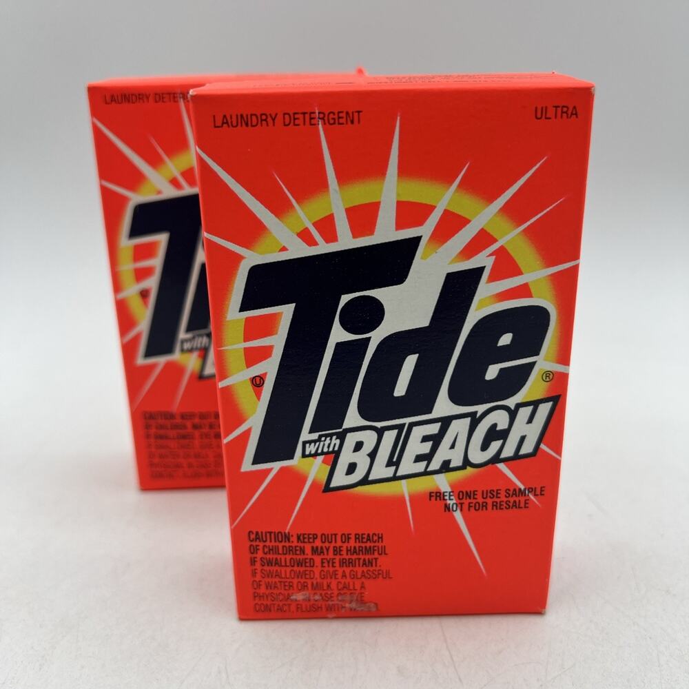 Lot 2 Vintage Tide with Bleach Laundry Detergent 1995 Samples Small Size Travel